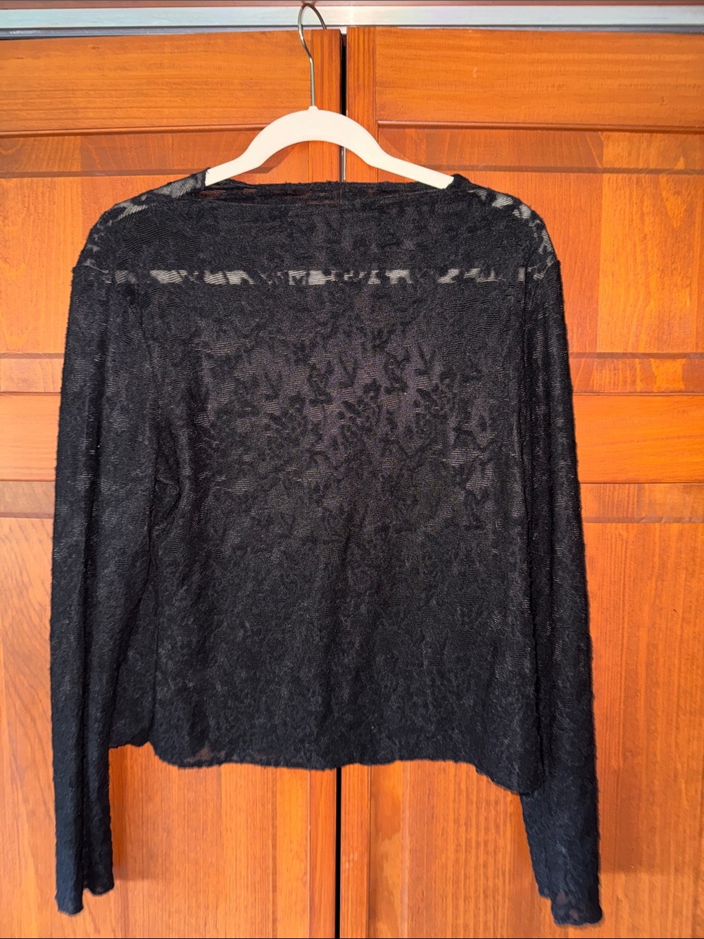 Black Lace Texture Long-Sleeve Women's Top